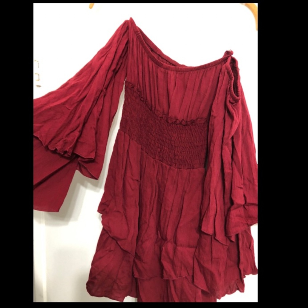 Burgundy off the shoulder mini dress